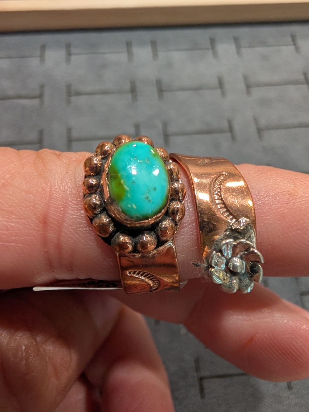 Turquoise Stone Copper Ring - Women's Green-Blue Centerpiece